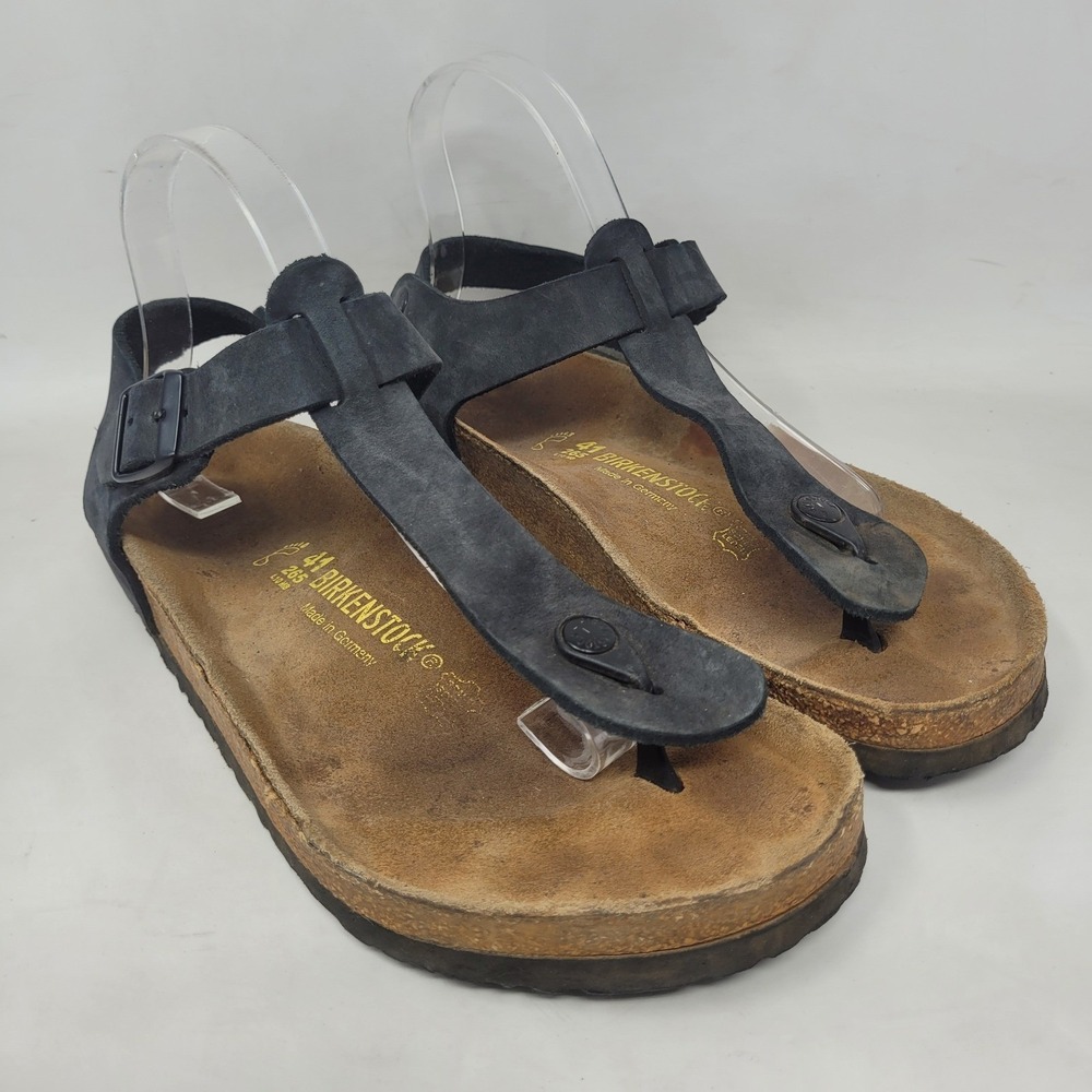 Birkenstock Sandals EU41 US10.5 Black Leather Kairo Thong Buckle Strap Comfort